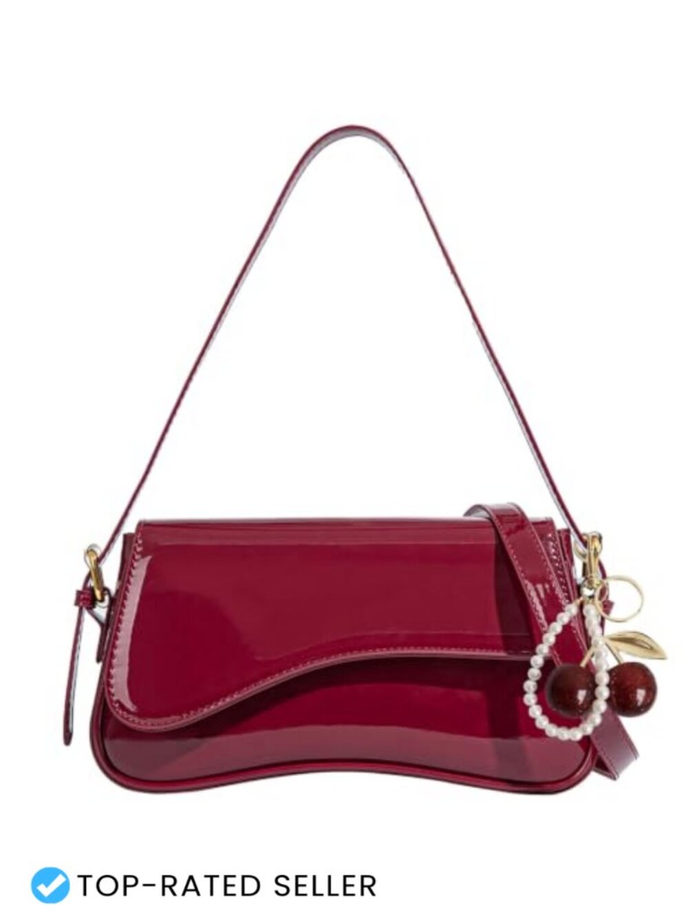 Y2K Faux Leather Hobo Shoulder Bag with Cherry Pendant Crossbody Purse